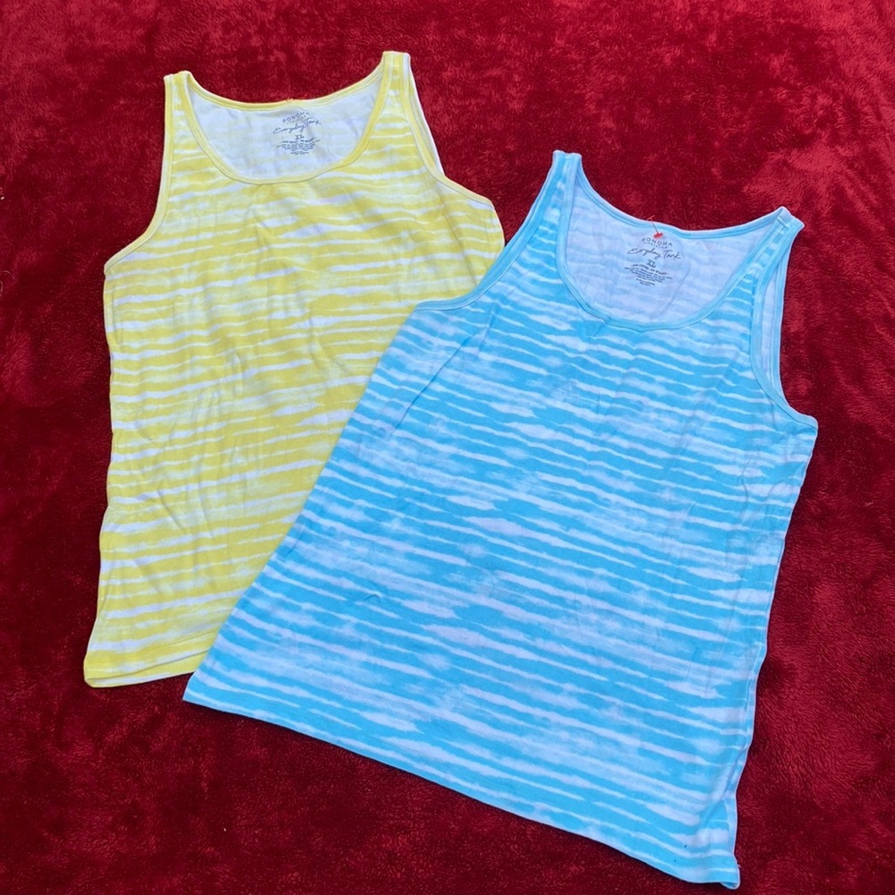 Sonoma Everyday Tank Tops SIZE XL Blue Yellow Striped Sleeveless Casual Basics